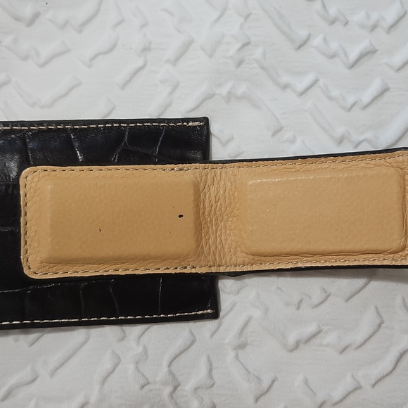 MENS BLACK LEATHER CARD CASE / CROC EMBOSSED WITH MONEY CLIP - Picture 4 of 8